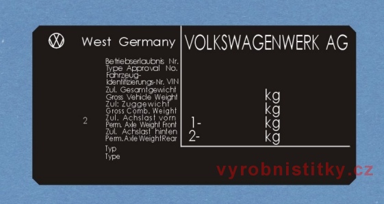 Výrobní štítek VOLKSWAGEN WERK AG